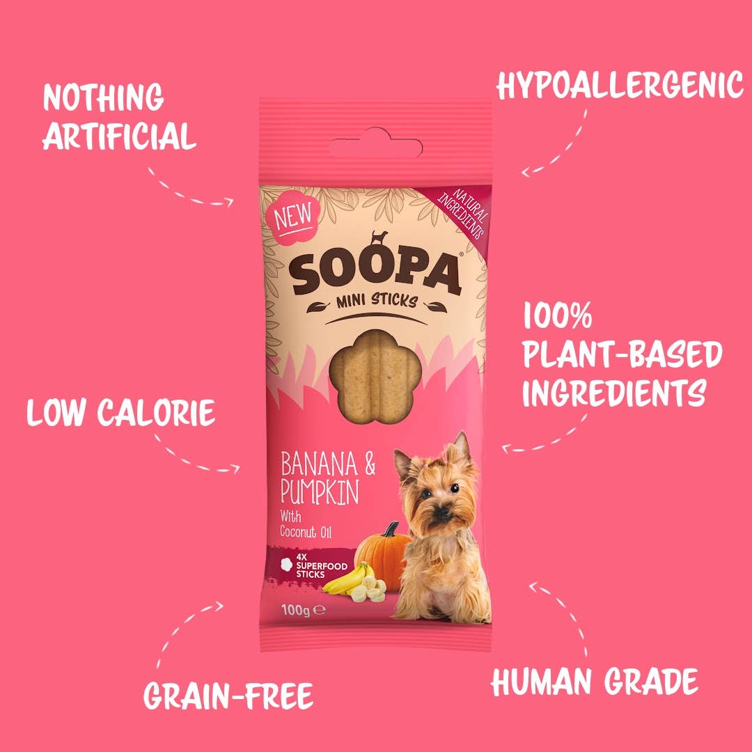 Soopa Dental Sticks - Banaan & Pompoen voor Kleine Hondjes