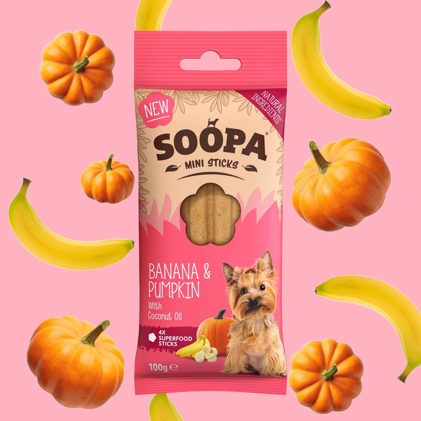 Soopa Dental Sticks - Banaan & Pompoen voor Kleine Hondjes
