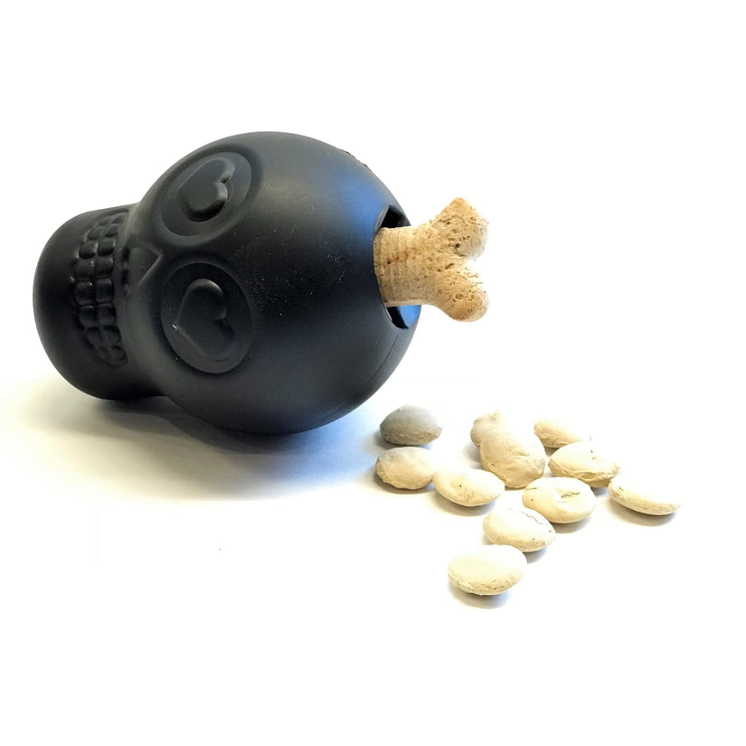 Skull Chew Toy & Treat Dispenser - Black/Pink/Glow In The Dark