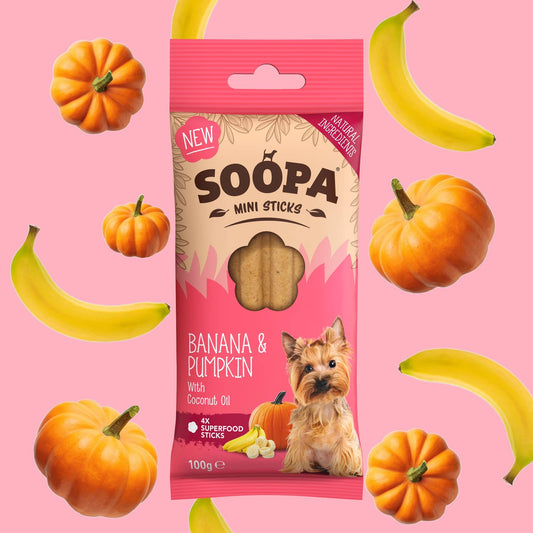 Soopa Dental Sticks - Banaan & Pompoen voor Kleine Hondjes