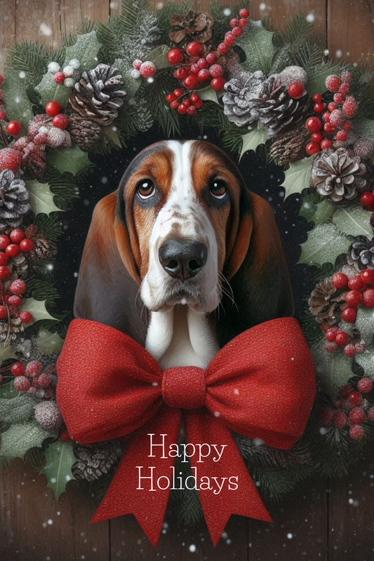 Kerstkaart - Basset Hound